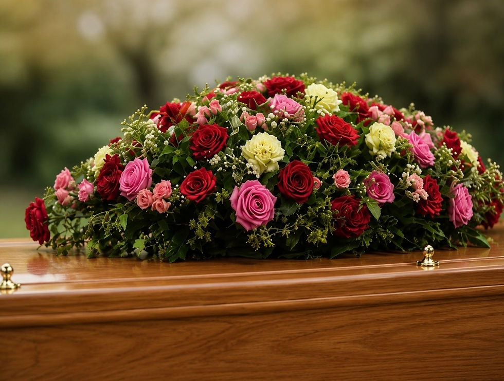 4ft Funeral Casket Spray with pink, red and white roses