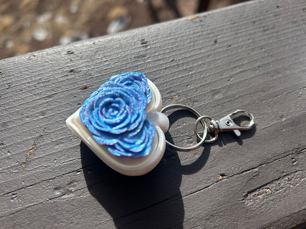 Light Blue/Pink Rose Heart Clicker Keychain
