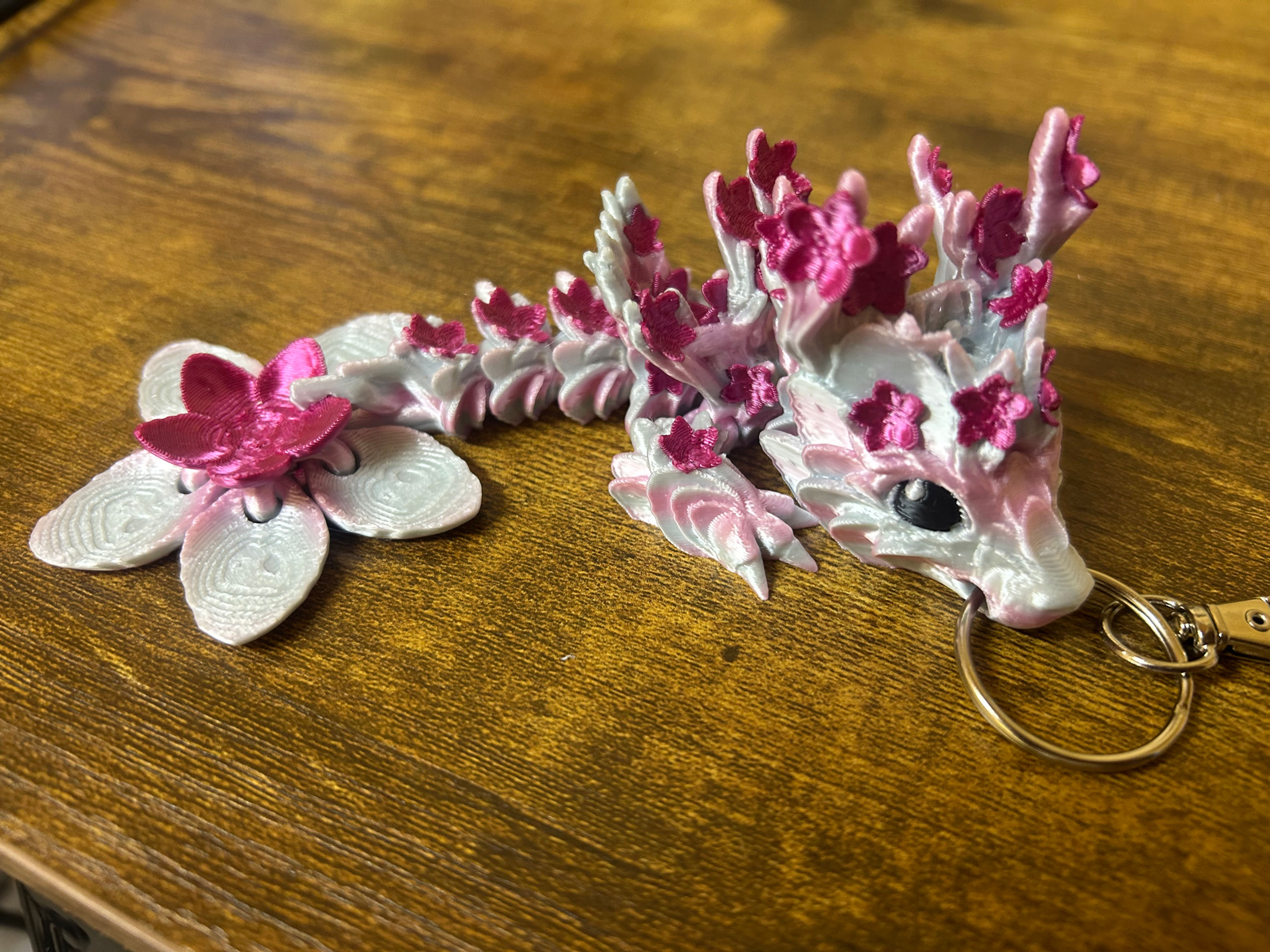 Pink Cherry Blossom Dragon Keychain