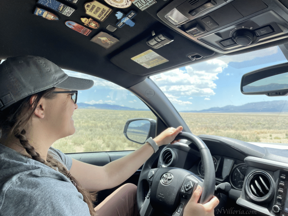 Nikki driving through the Nevada desert - via NVilloria.com