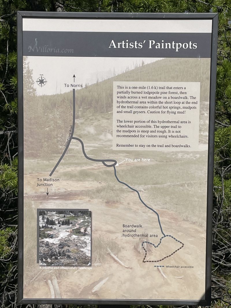 A sign for Artists' Paintpots Trail in Yellowstone National Park - via NVilloria.com