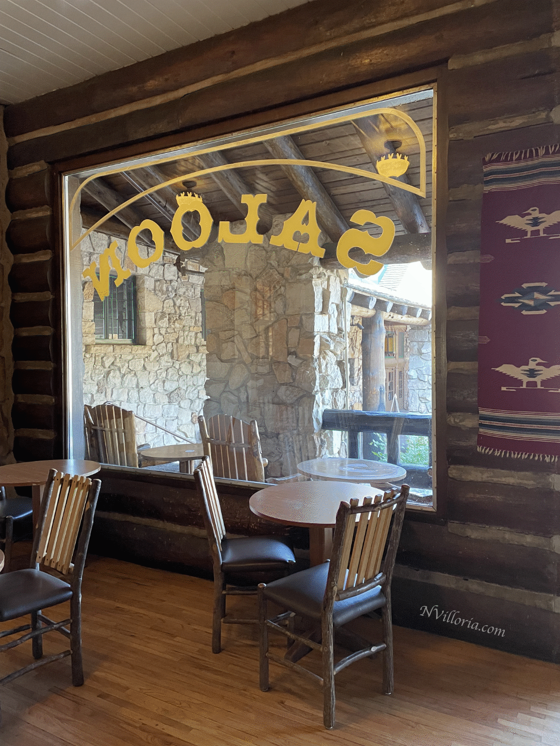 Saloon glass and seating at the Roughrider Saloon at the Grand Canyon North Rim - via NVilloria.com