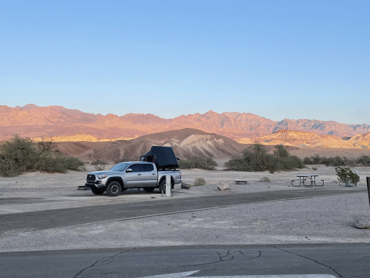 iKamper Skycamp Mini on a 5-foot bed Toyota Tacoma in a desert campground - via NVilloria.com 