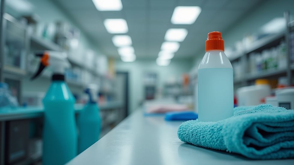 Close-up view of cleaning equipment organized neatly