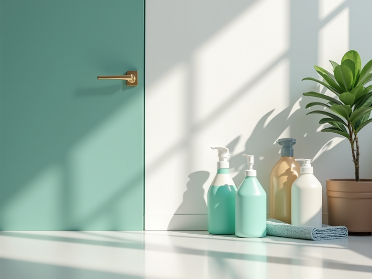 Eco-friendly janitorial supplies and immaculate space.