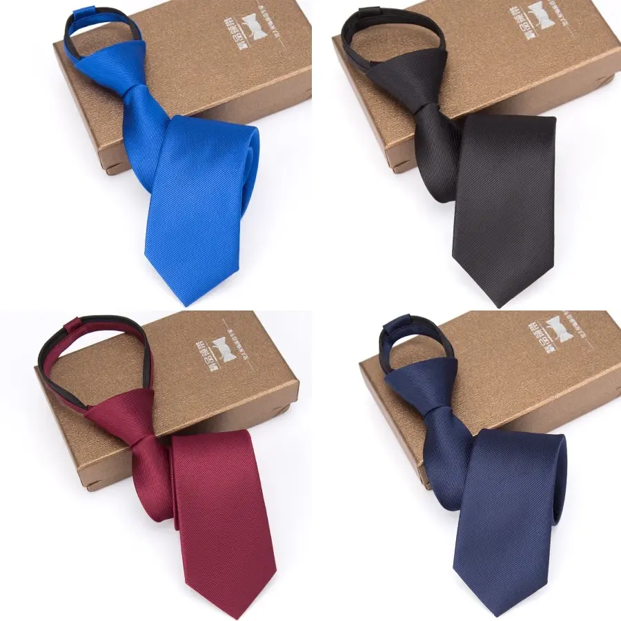 Thumbnail: Men Necktie Zipper Lazy Tie Fashion Solid 6cm Ties