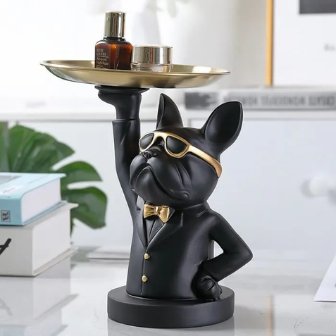 Statue bouledogue porte-objet