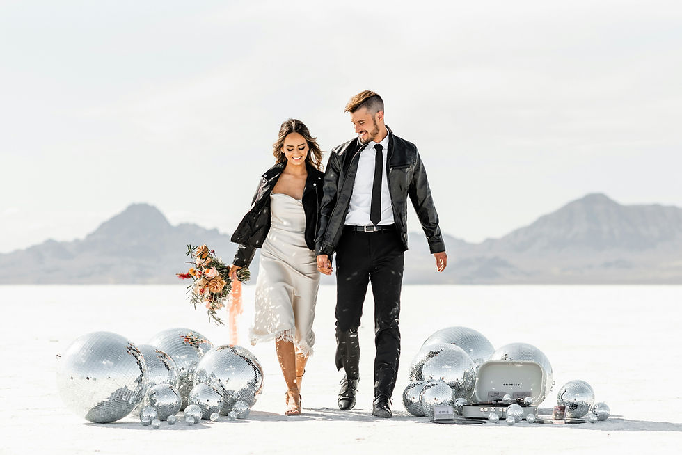 Retro Disco wedding couple bridge and groom