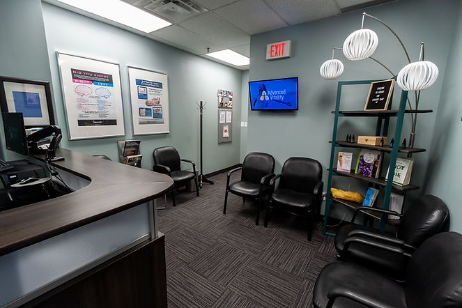The front reception looking toward the exit door at Advanced Vitality