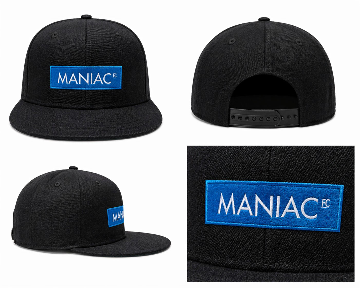 Mint 6 Panel Snapback Cap Black with Maniac Blue Hat