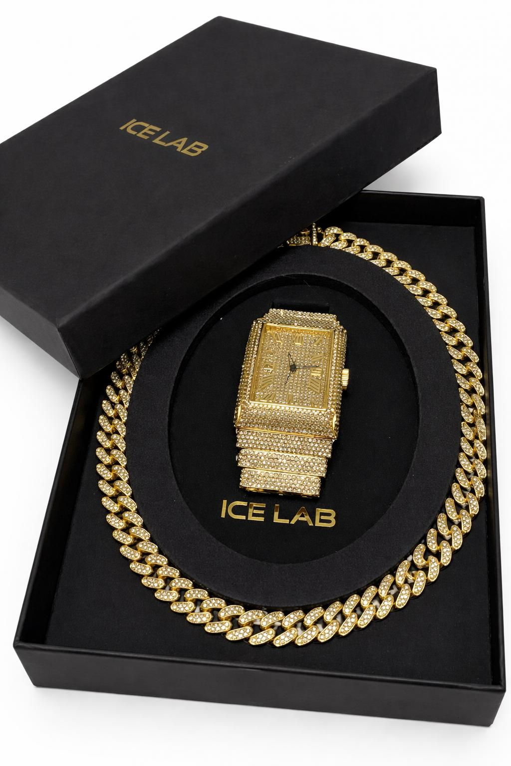 ICE LAB Gold Tone Diamond Watch – Luxury Rectangular Dial