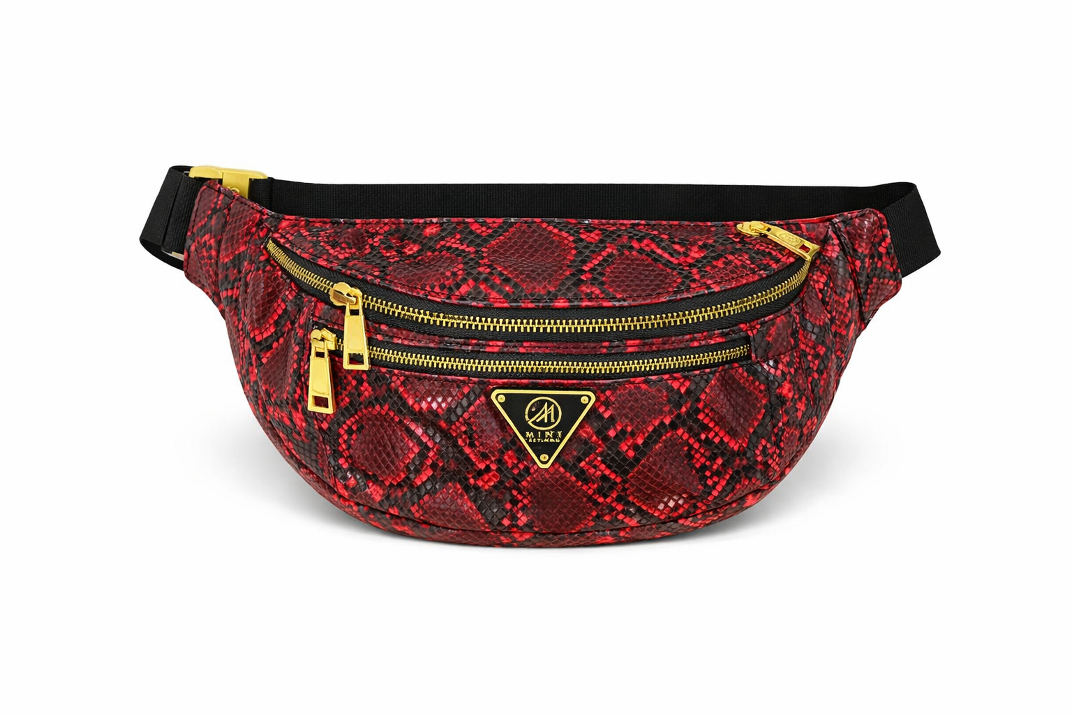 Mint Brand Cobra Leather Snakeskin Waist Bag - Red bad with Black strip