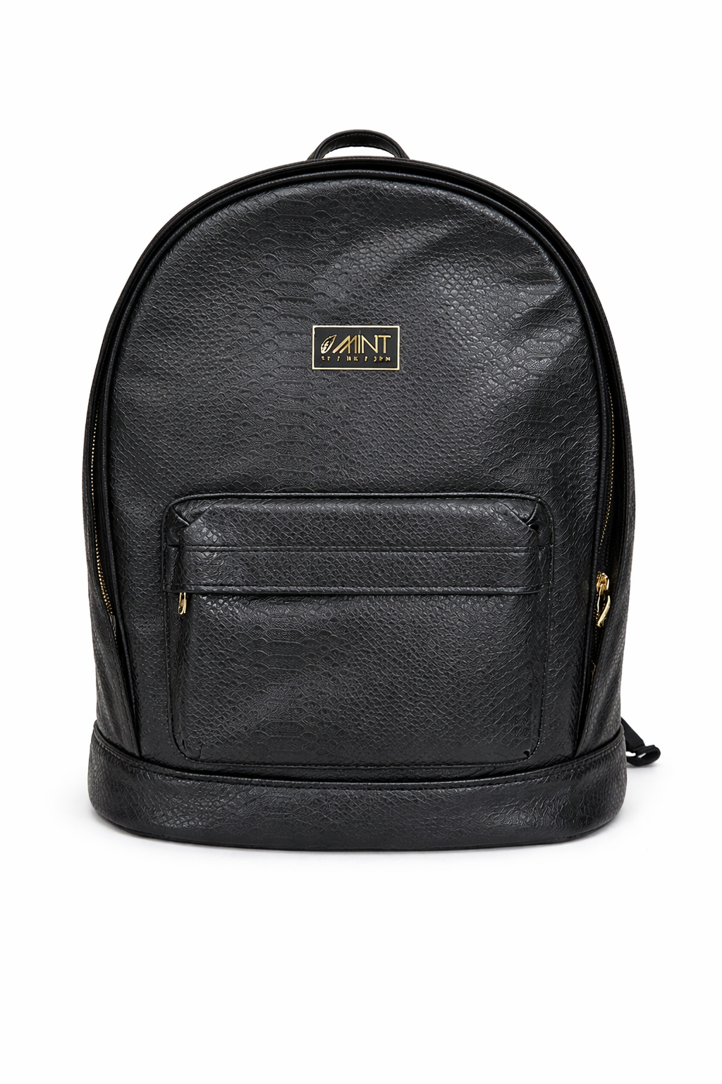 Mint Black Python-Texture Backpack with Gold-Tone Logo Detail