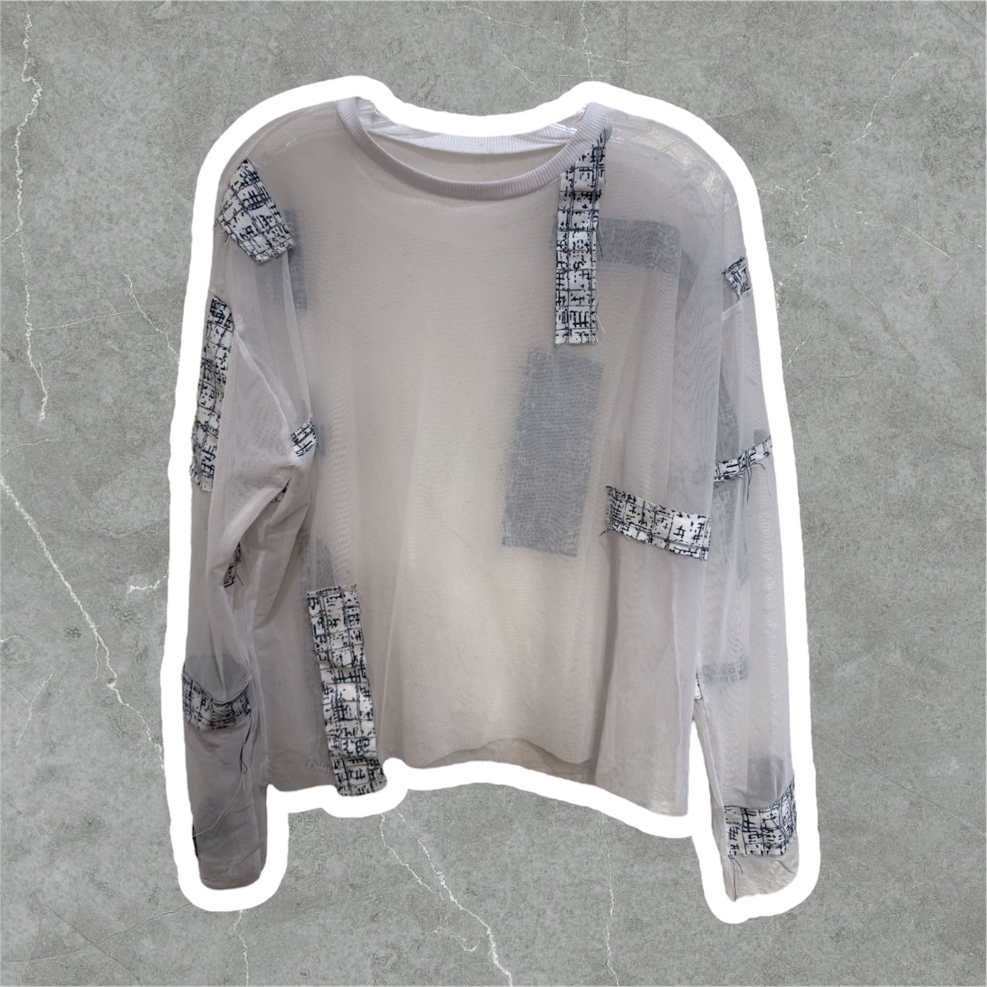 Boxy Mesh Long Sleeve with Frayed Accents