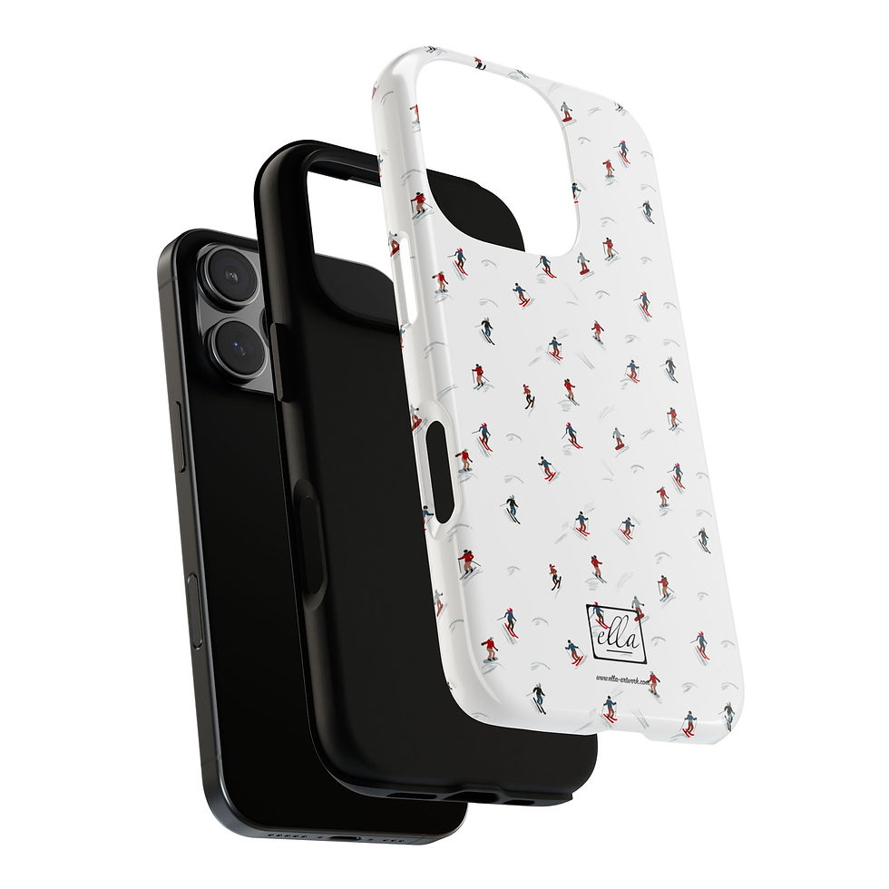 Thumbnail: Phone Case - Hand Drawn Ski Pattern with Skier and Snowboarder