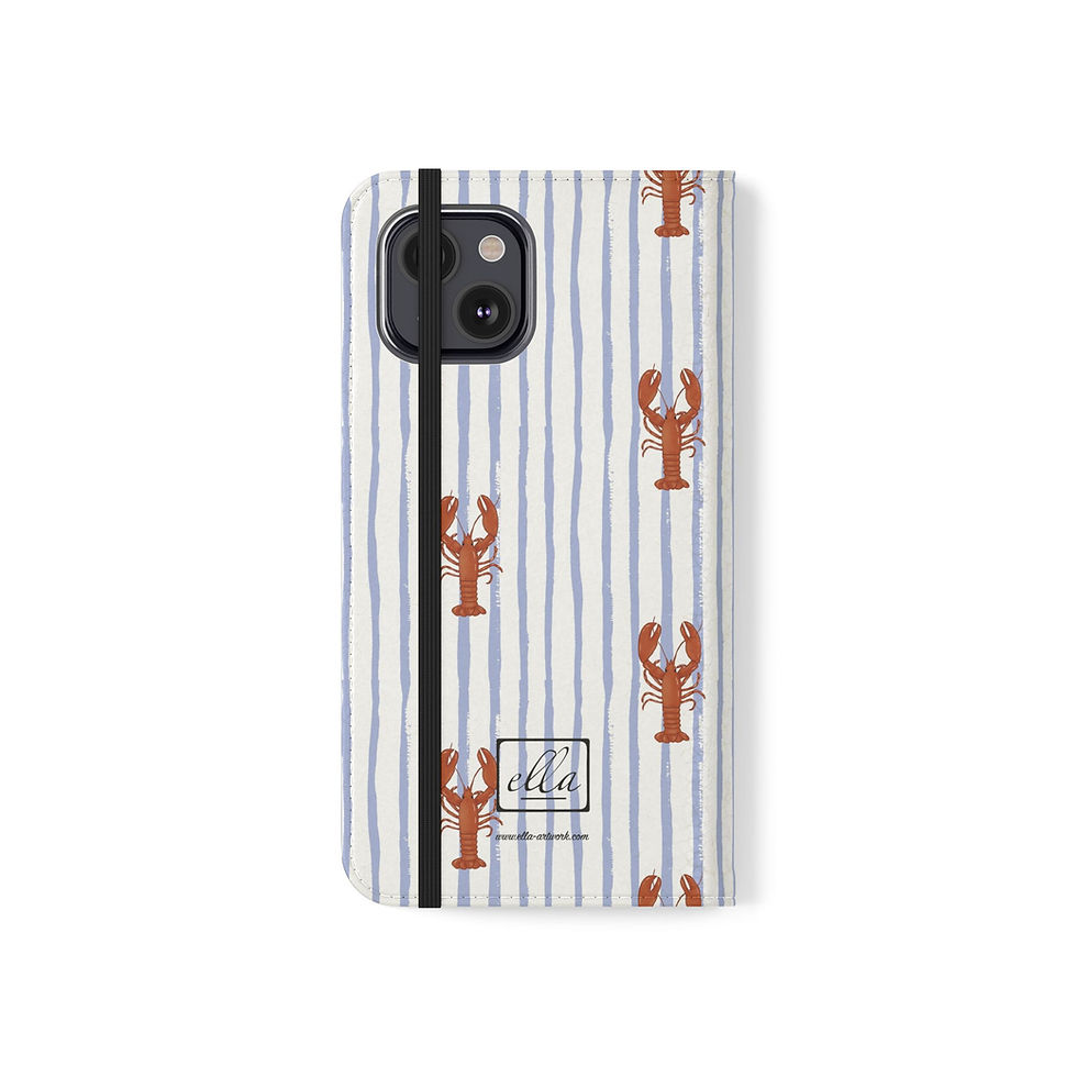 Thumbnail: iPhone Flip Phone Case — Lobster Coastal Pattern with Blue Stripes