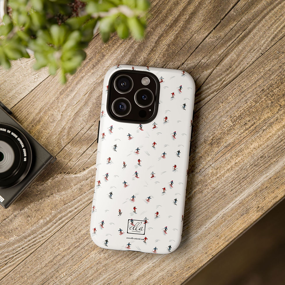 Thumbnail: Phone Case - Hand Drawn Ski Pattern with Skier and Snowboarder