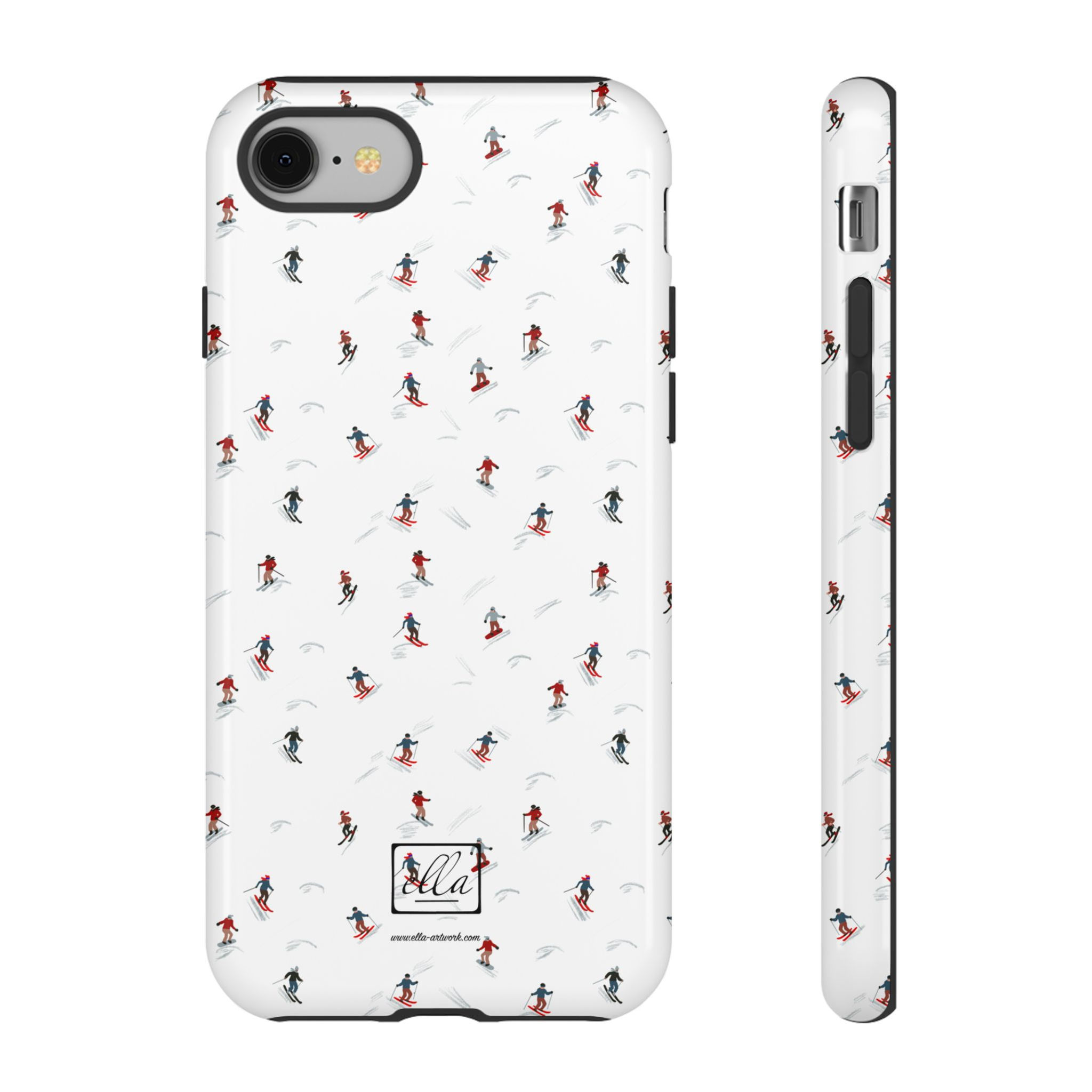 Phone Case - Hand Drawn Ski Pattern with Skier and Snowboarder