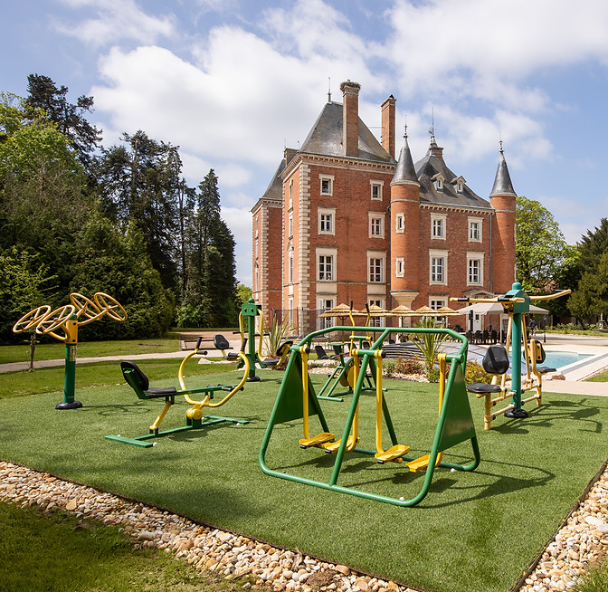 Outdoor gym equipment at Château de Montsymond