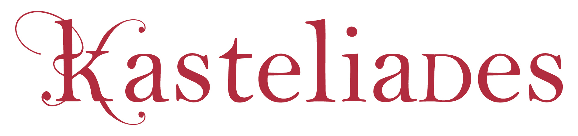 Kasteliades logo in red serif font