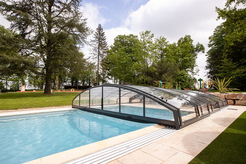 Retractable domed pool enclosure at Château de Montsymond