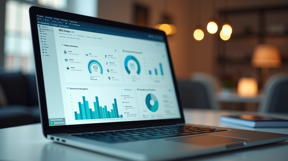 Eye-level view of a laptop displaying SEO analytics