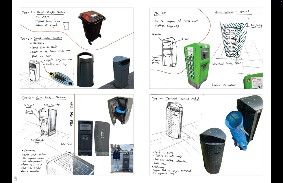a drawing of a trash can with a man standing next to it