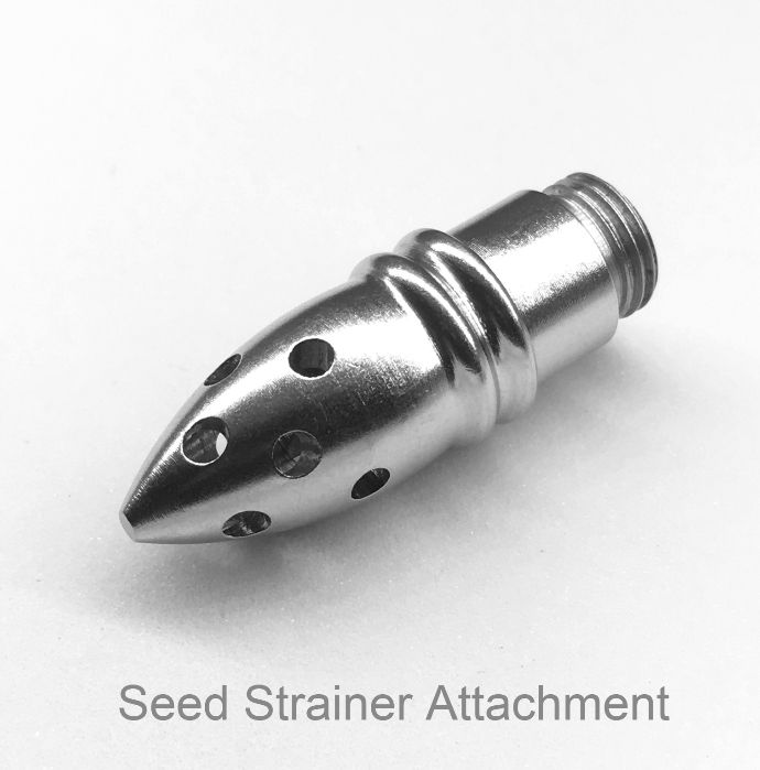 Thumbnail: Closeup side view of a seed strainer for a stainless-steel drinking straw