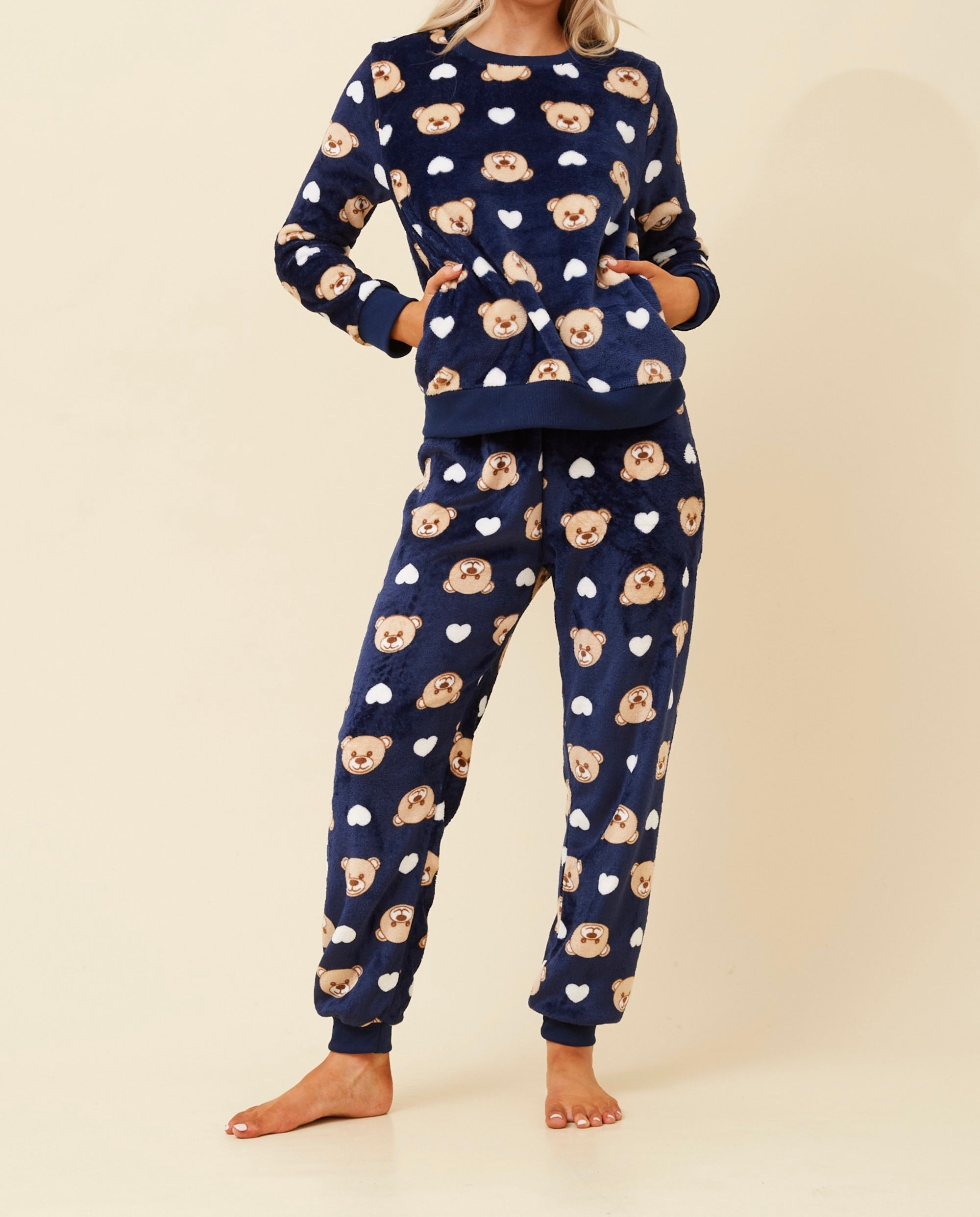 FLUFFY PJ SET NAVY LOVE TEDDY