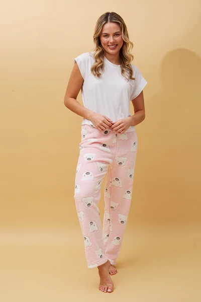 FLUFFY PJ PANTS ONLY PINK POLAR BEAR | Boutique Deeva