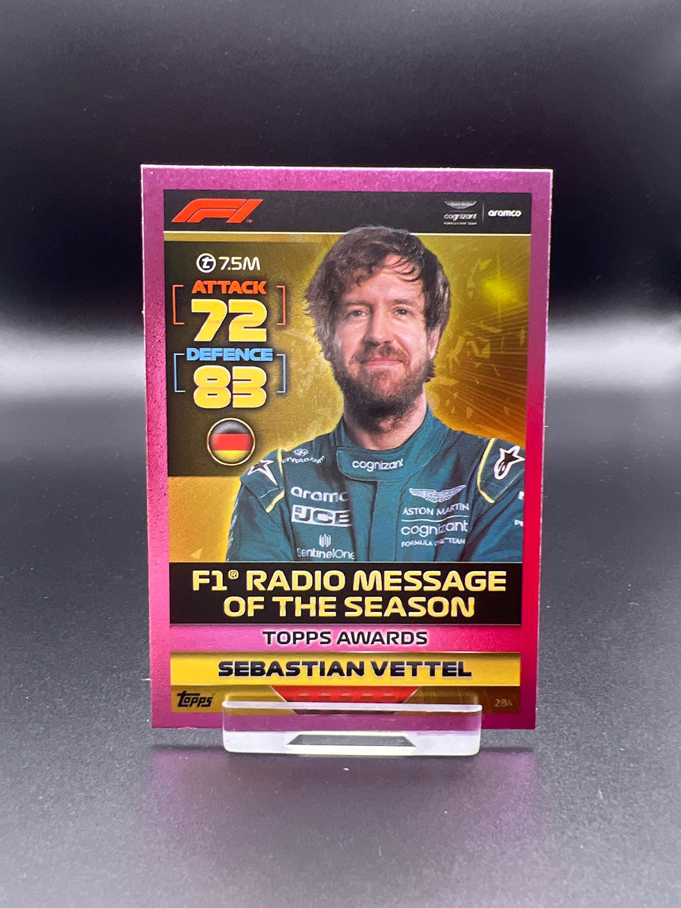 Turbo Attax 2022 No. 284 Pink Parallel Sebastian Vettel Topps Award
