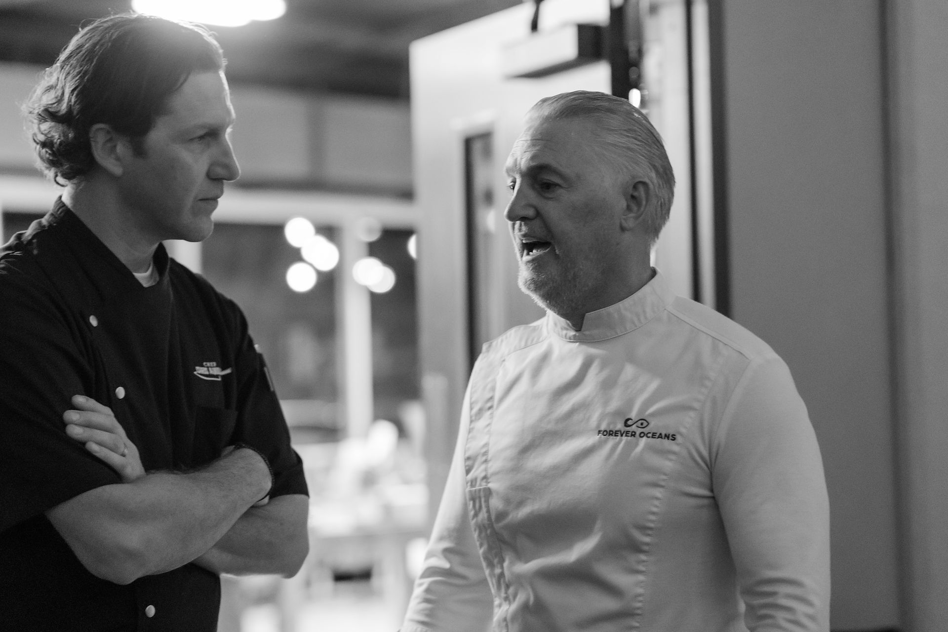 black and white image of chef mark allison and chef chris