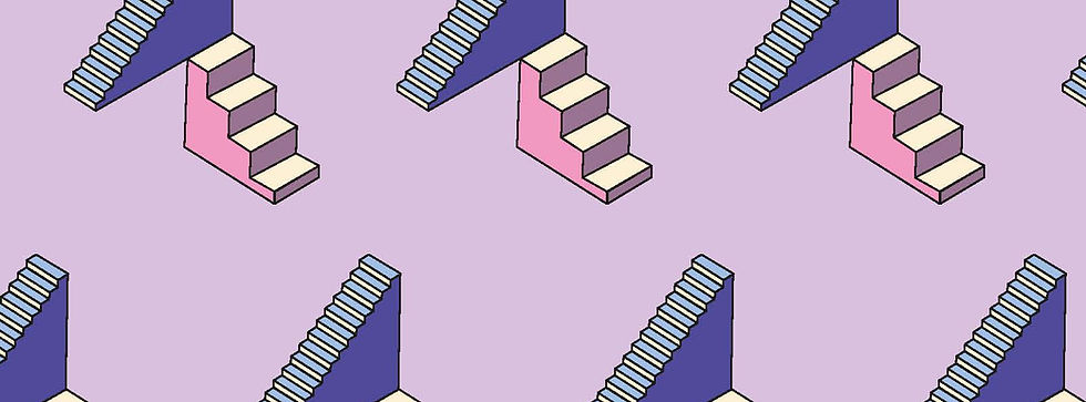 visuel d'un escalier - répétition d'un motif vectoriel illustration numérique, tons lilas et bleus - motif coloré et joyeux