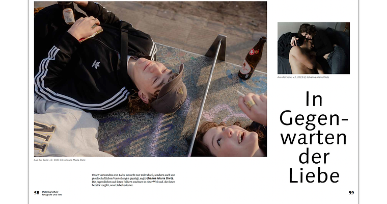 UND Magazine No. 18, Theme love relationships and society, Spread edited by Photo Editors Class 2025/2026 of Ostkreuzschule für Fotografie, featured work by Johanna Maria Dietz,©️Robert Putenau