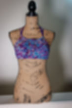 Multicolored Purple and Blue Crop Top with Ribbon Back Ties Front View