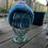 Thumbnail: Blue Beanie with Cotton Candy Colored Puff Front View