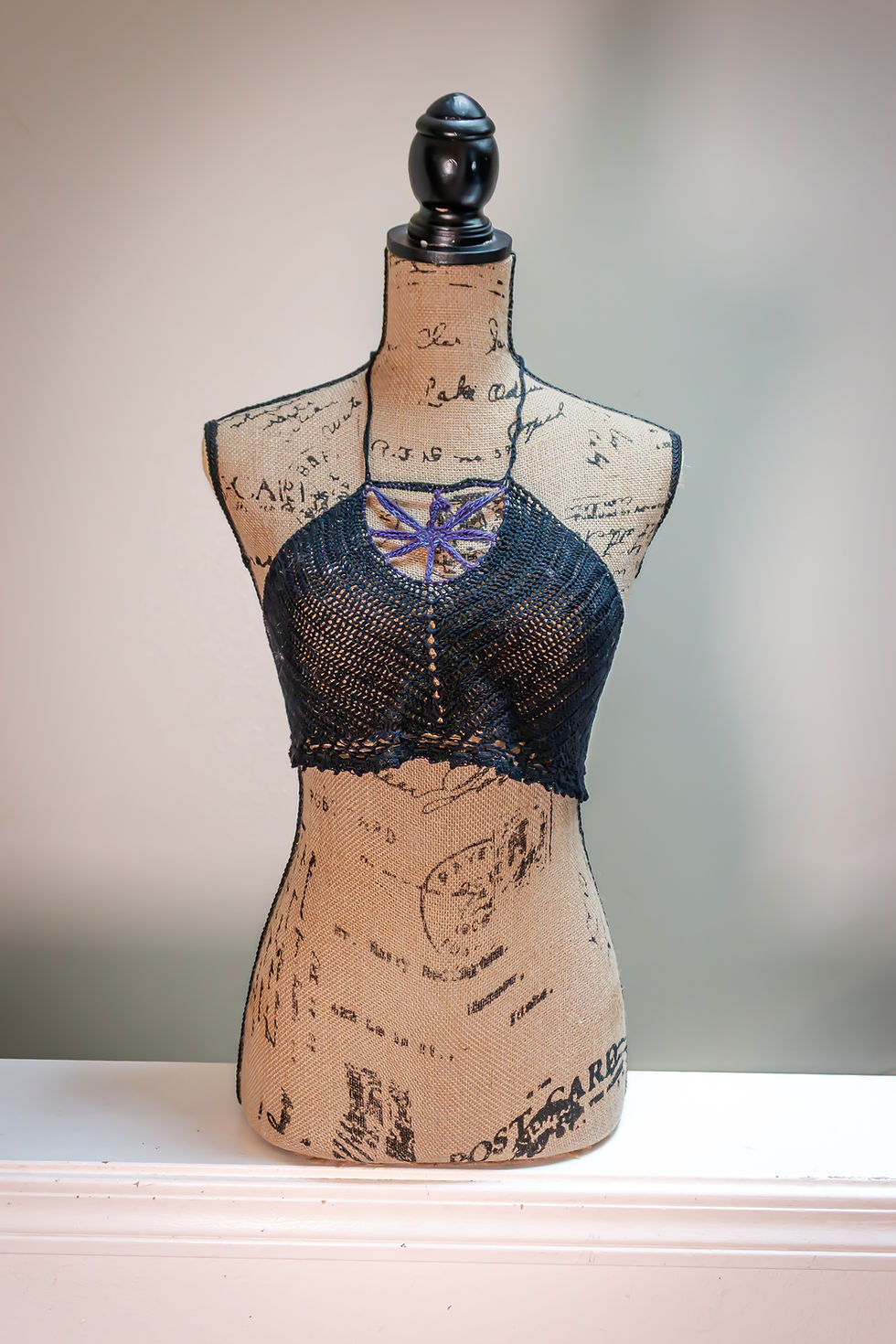 Black Crop Top with Purple Canna Leaf Front View