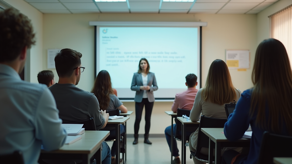 Eye-level view of a classroom with students engaged in a mental health discussion