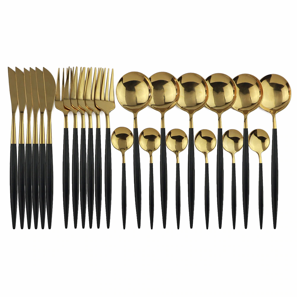 Thumbnail: 24Pcs Black Gold Cutlery Set Kitchen Silverware Tableware Set Stainless Steel