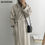 Thumbnail: Chic Elegant Notched Collar Women Blend Coats Winter Warm Loose Lace-Up Long