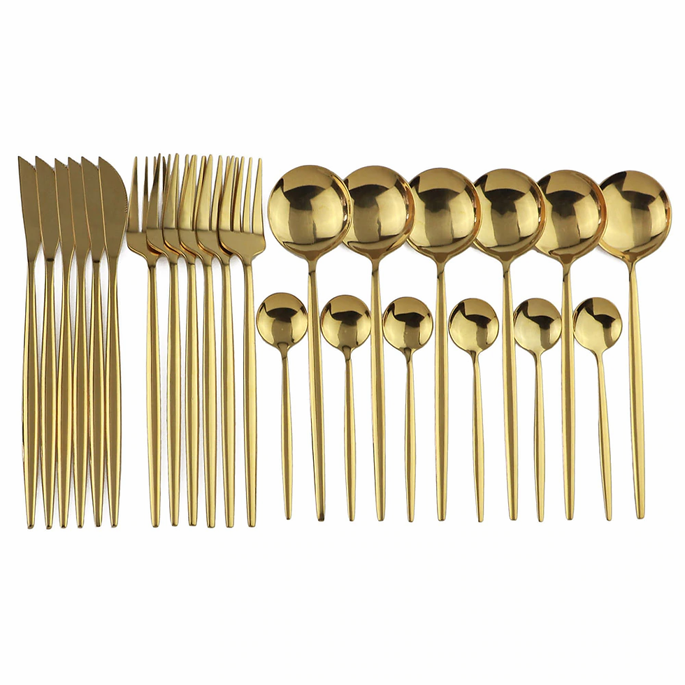 Thumbnail: 24Pcs Black Gold Cutlery Set Kitchen Silverware Tableware Set Stainless Steel