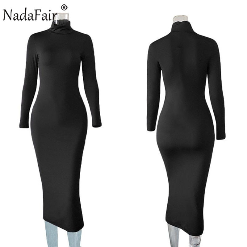 Minijatura: Long Sleeve Turtleneck Autumn Winter Solid Casual Basic Black White Bodycon