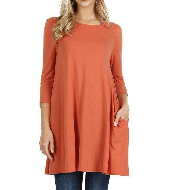 Thumbnail: Swing Tunic With Pockets, 3/4 Sleeve (9 Colors)