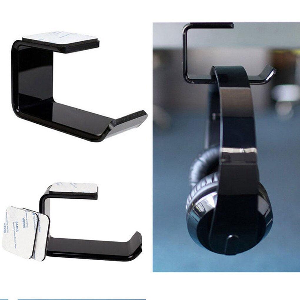1PC Portable Sticker Acrylic Headphone Bracket Hanger Under Desk Wall Mounted