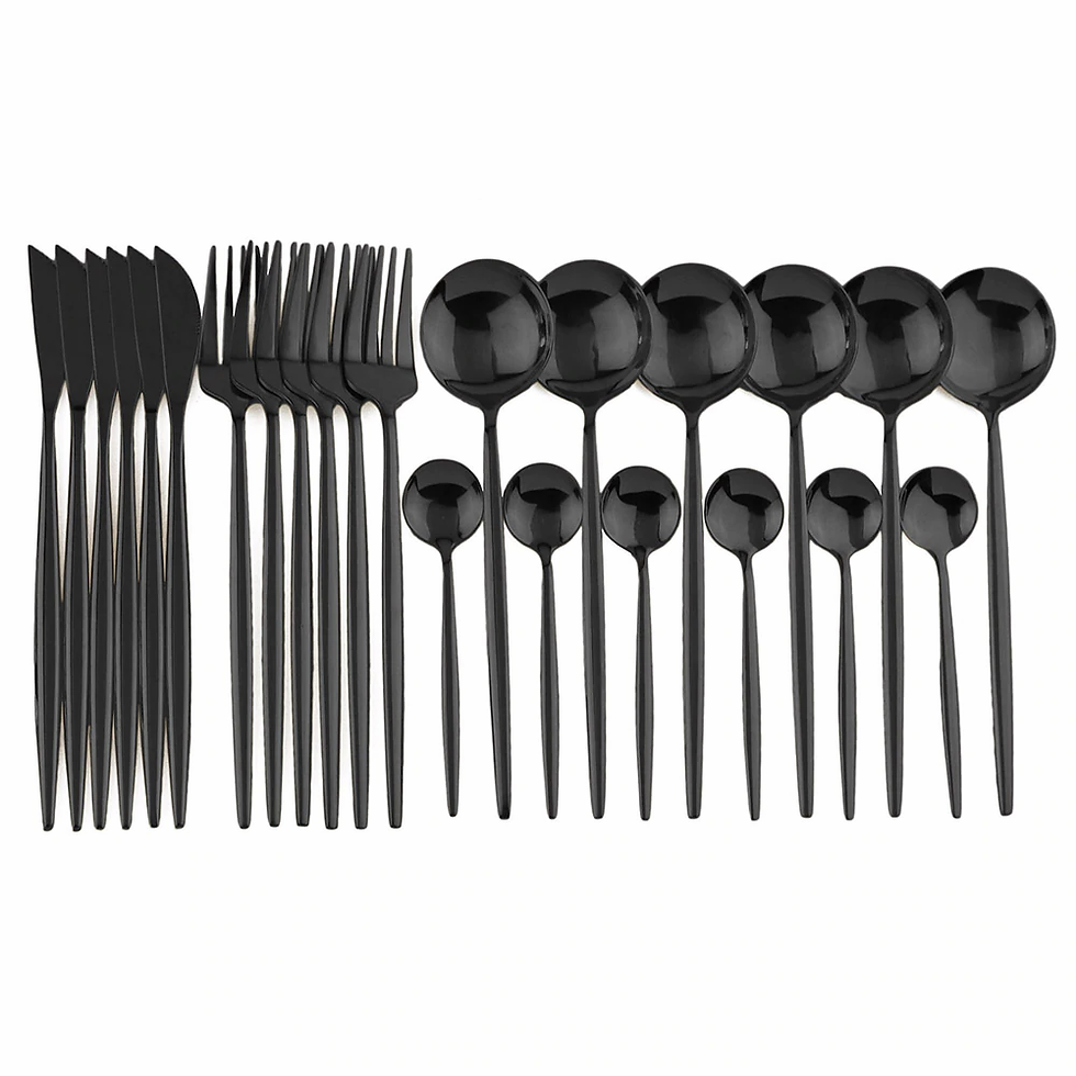 Thumbnail: 24Pcs Black Gold Cutlery Set Kitchen Silverware Tableware Set Stainless Steel