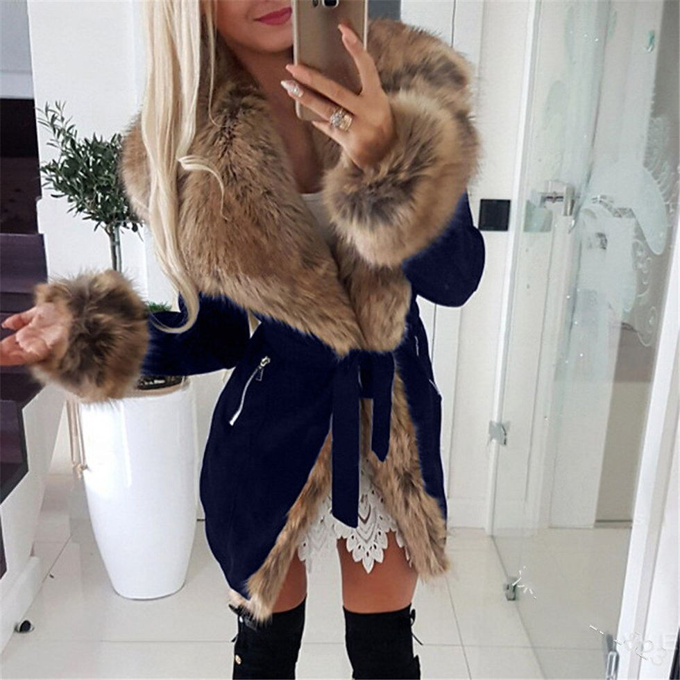 Thumbnail: Oversized Jacket Women Fur Hooded Slim Drawstring Long Sleeve Thicken