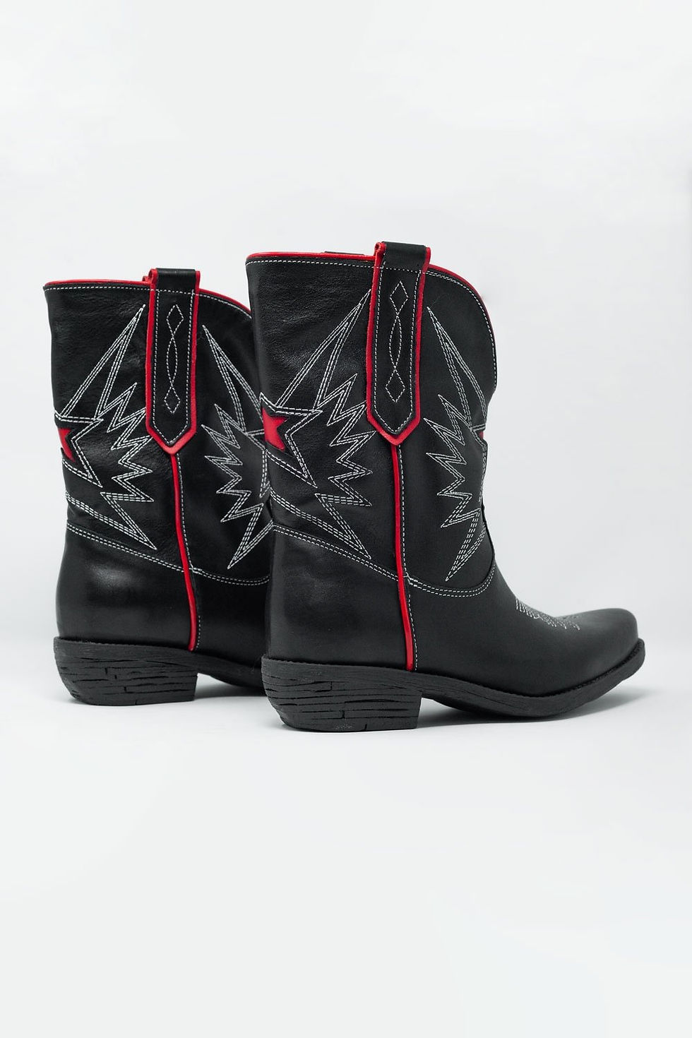 Thumbnail: Black Western Knee Boots With Red Detail