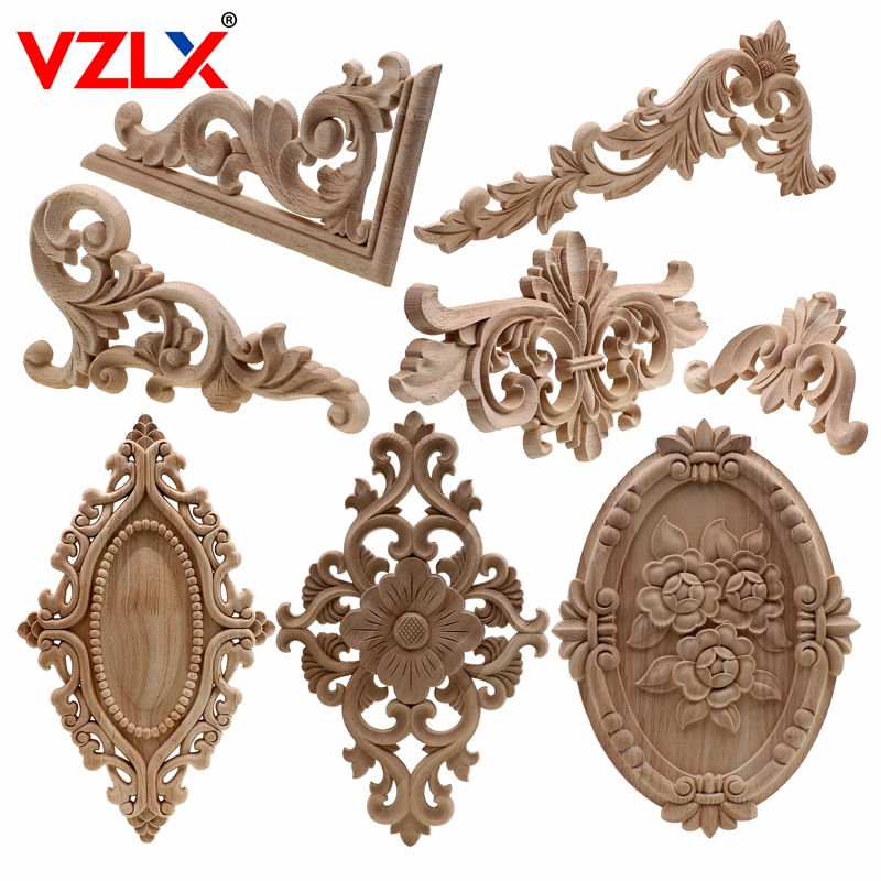 Unique Natural Floral Wood Carved Wooden Figurines Crafts Corner Appliques Frame