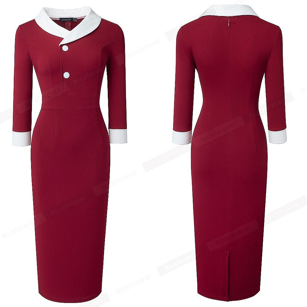 Thumbnail: Autumn Retro Contrast Color Patchwork Elegant Office Dresses Business