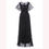 Thumbnail: Black Long Evening Dress Cheap Scoop Neck Short Sleeves Lace Wedding Party